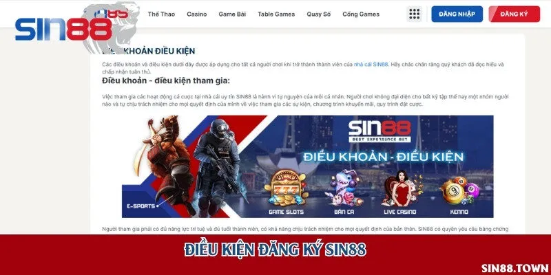 Điều kiện đăng ký Sin88