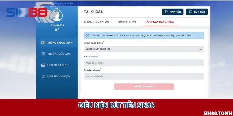 Điều kiện rút tiền Sin88