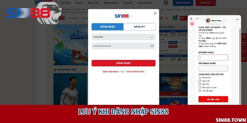 Lưu ý khi đăng nhập Sin88