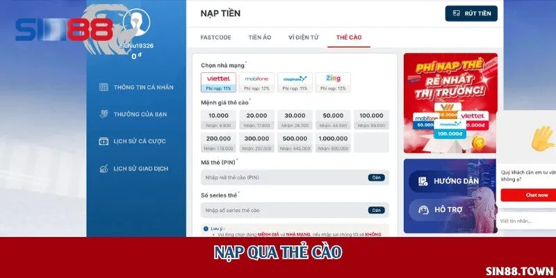 Nạp qua thẻ cào