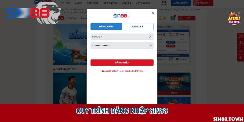 Quy trình đăng nhập Sin88