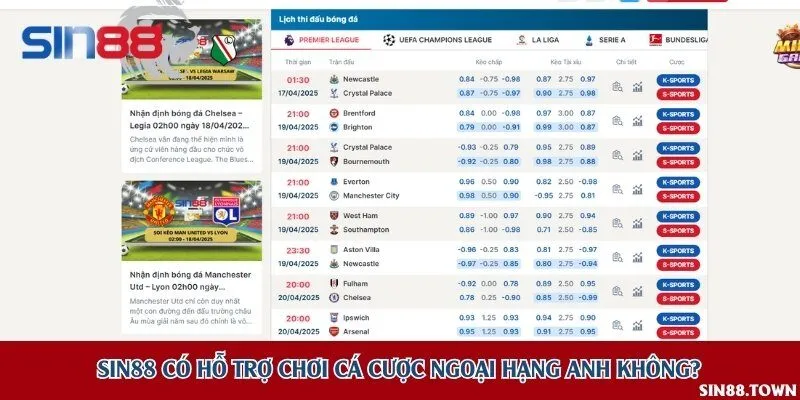 Nhà cái hiện hỗ trợ đa dạng kèo cá cược Ngoại hạng Anh